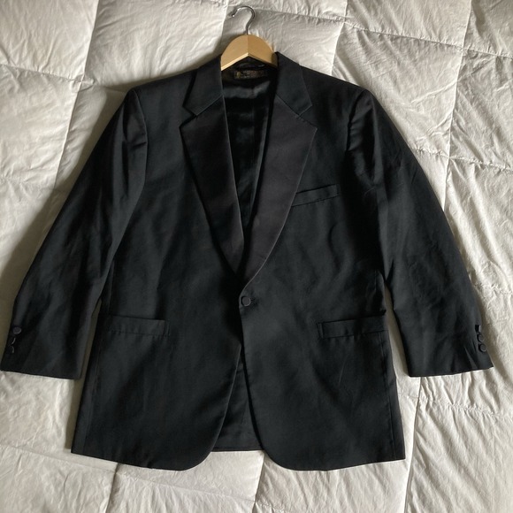 Vtg USA Brooks Brothers Wool Tuxedo Dinner Jacket Men's 44R Black Satin Lapel - Picture 2 of 16